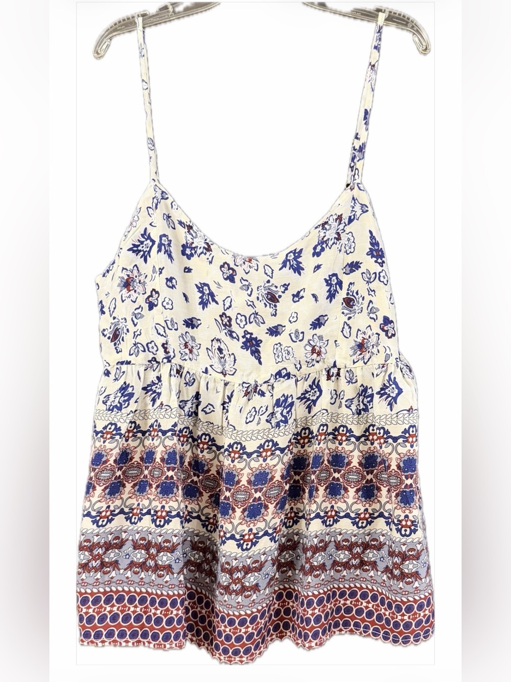 Hayden Floral Print Patchwork Spaghetti Straps Babydoll Top Sz L NWT